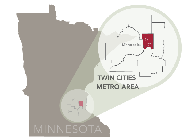 Saint Paul map, capital city of the USA state of Minnesota