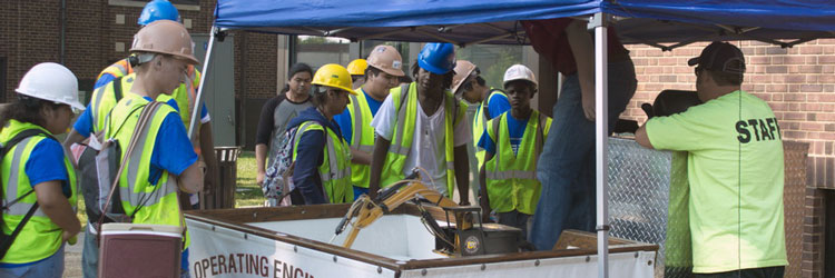 Youth job seekers at a construction operating engineers training event