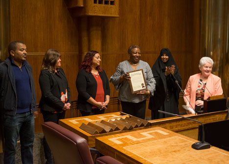 Commissioner Reinhardt presents the proclamation to providers and staff Commissioner Reinhardt presents the proclamation to providers and staff