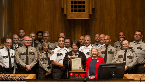 Group of correctional officers with Ramsey County Sheriff and commissioner