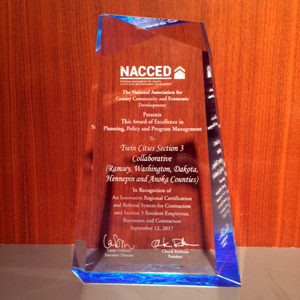 Ramsey, Washington, Dakota, Hennepin and Anoka counties received an award of excellence from the National Association for County Community and Economic Development (NACCED