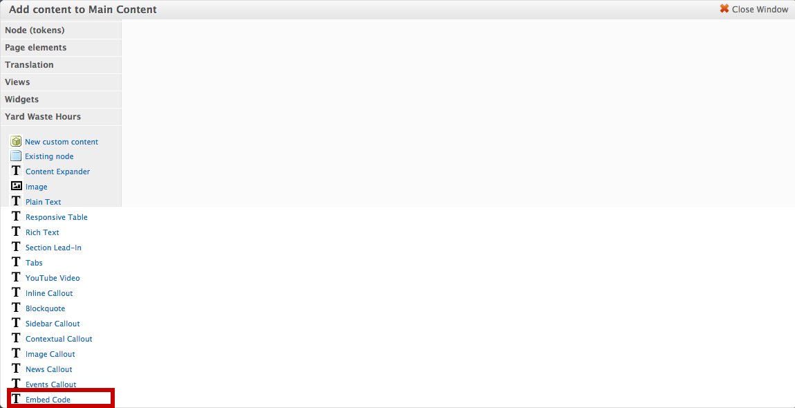 Add embed code widget