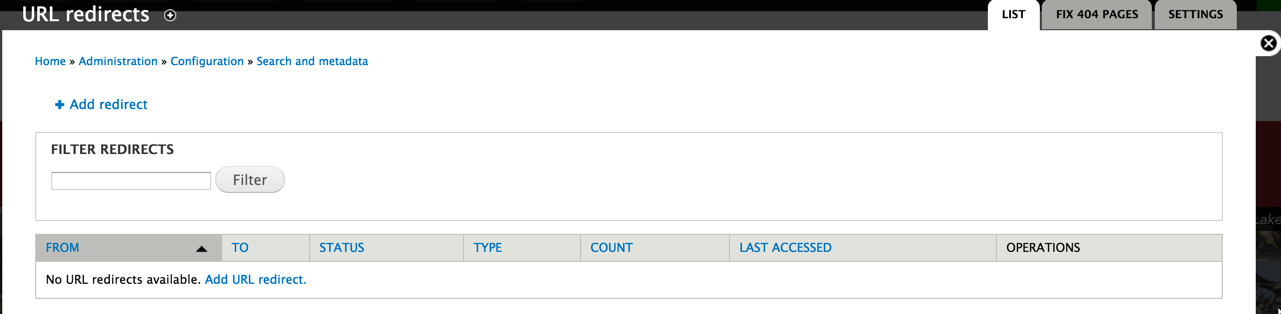 URL redirect interface