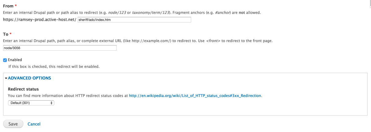 Redirect definition page