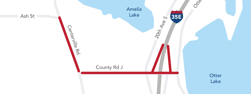 Map showing project area along County Road J from Centerville Road to Otter Lake Road