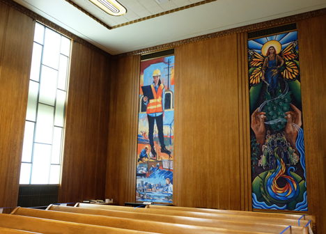 West side view of the murals in council chambers