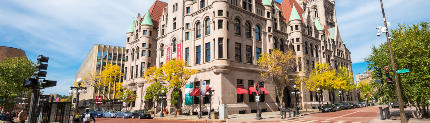 Landmark Center, a building with a clock tower.