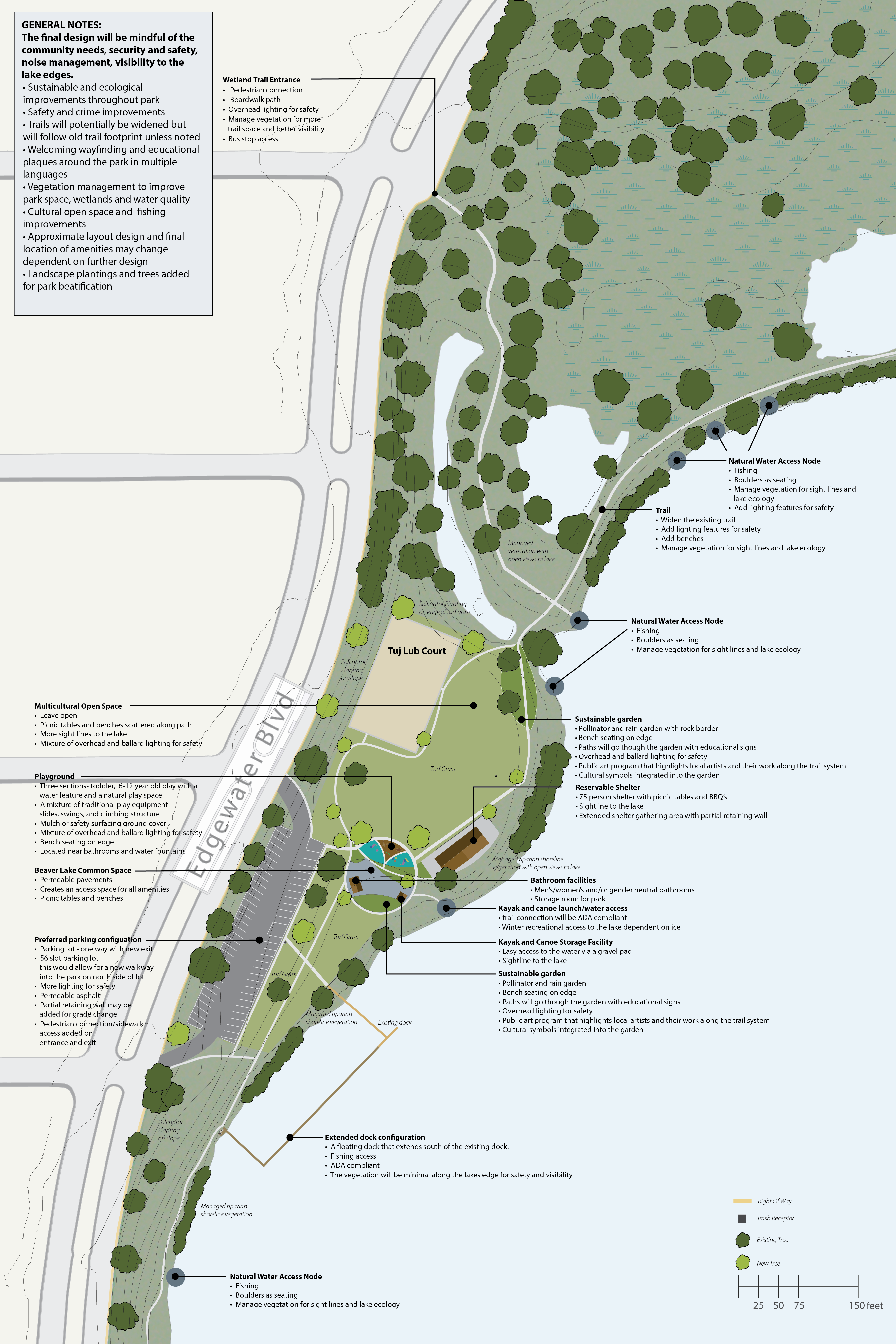 Park map displaying proposed master plan concepts