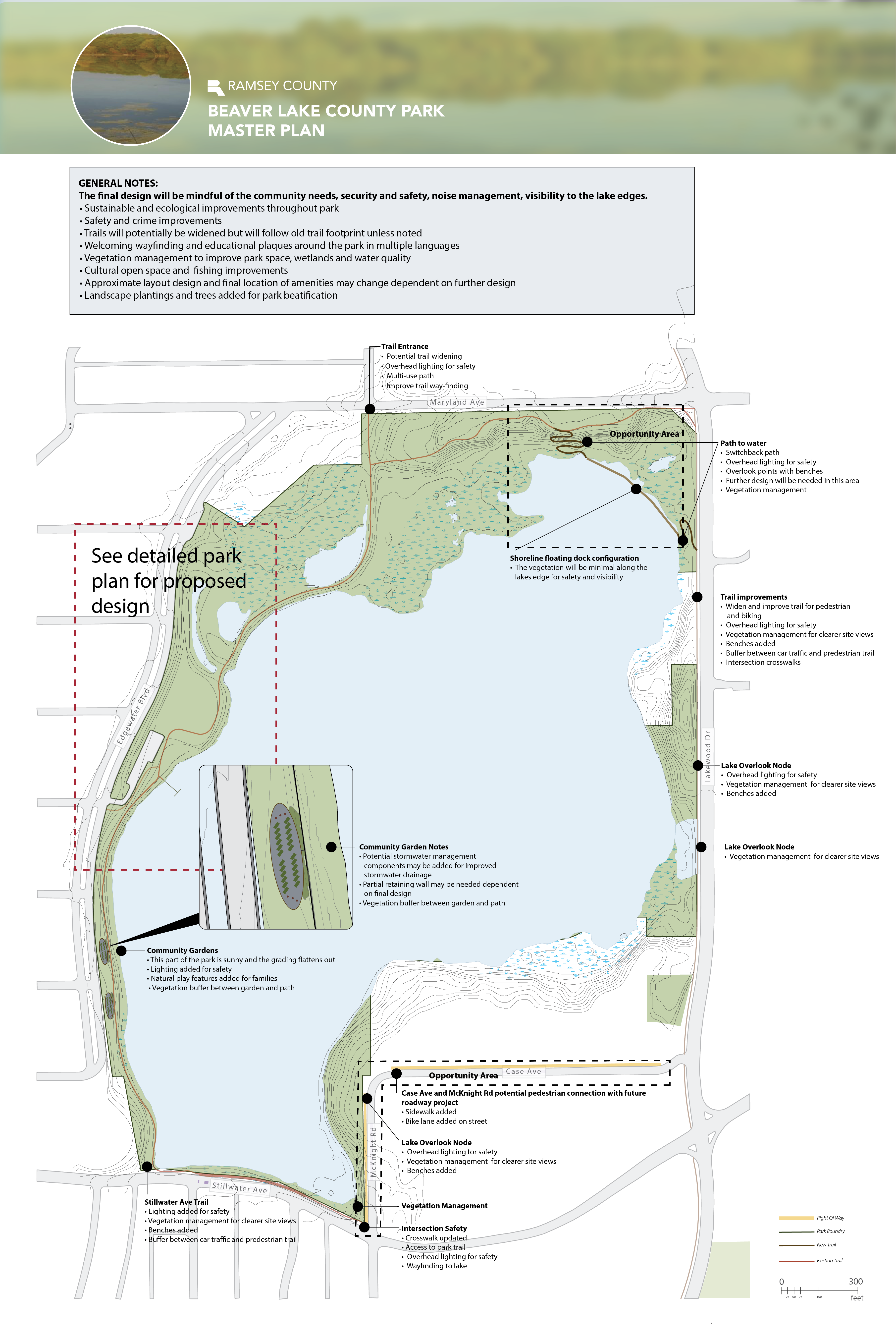Park map displaying proposed master plan concepts