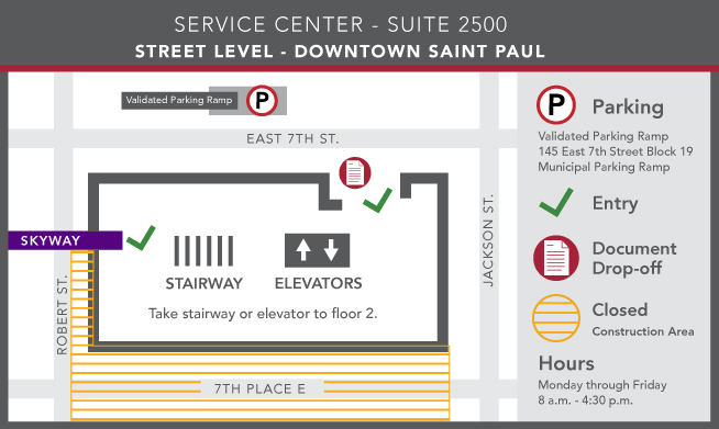 Map of entrance and consruction area near the Metro Square builidng.