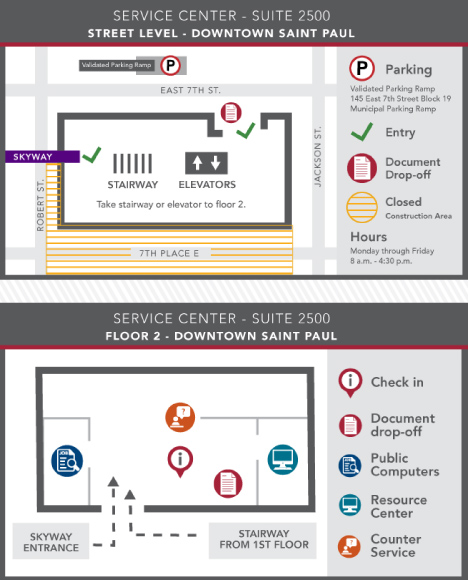 Map of Metro Square building and entrances during construtction.