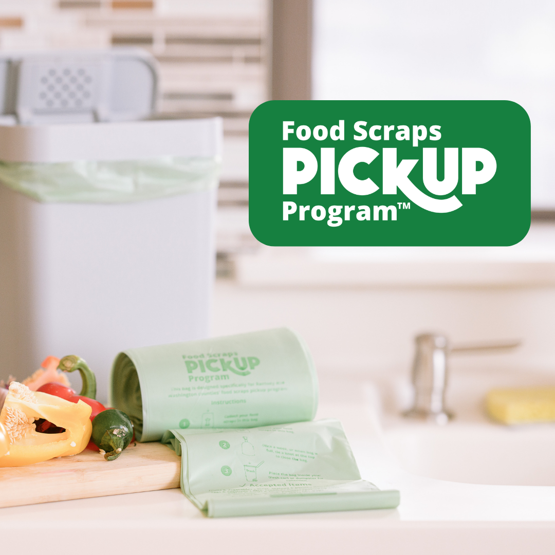 Food scraps pickup program bag on counter