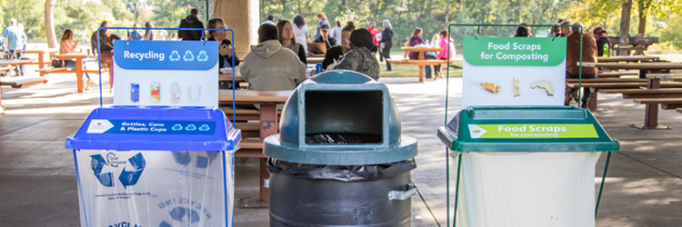 Waste containers at an event