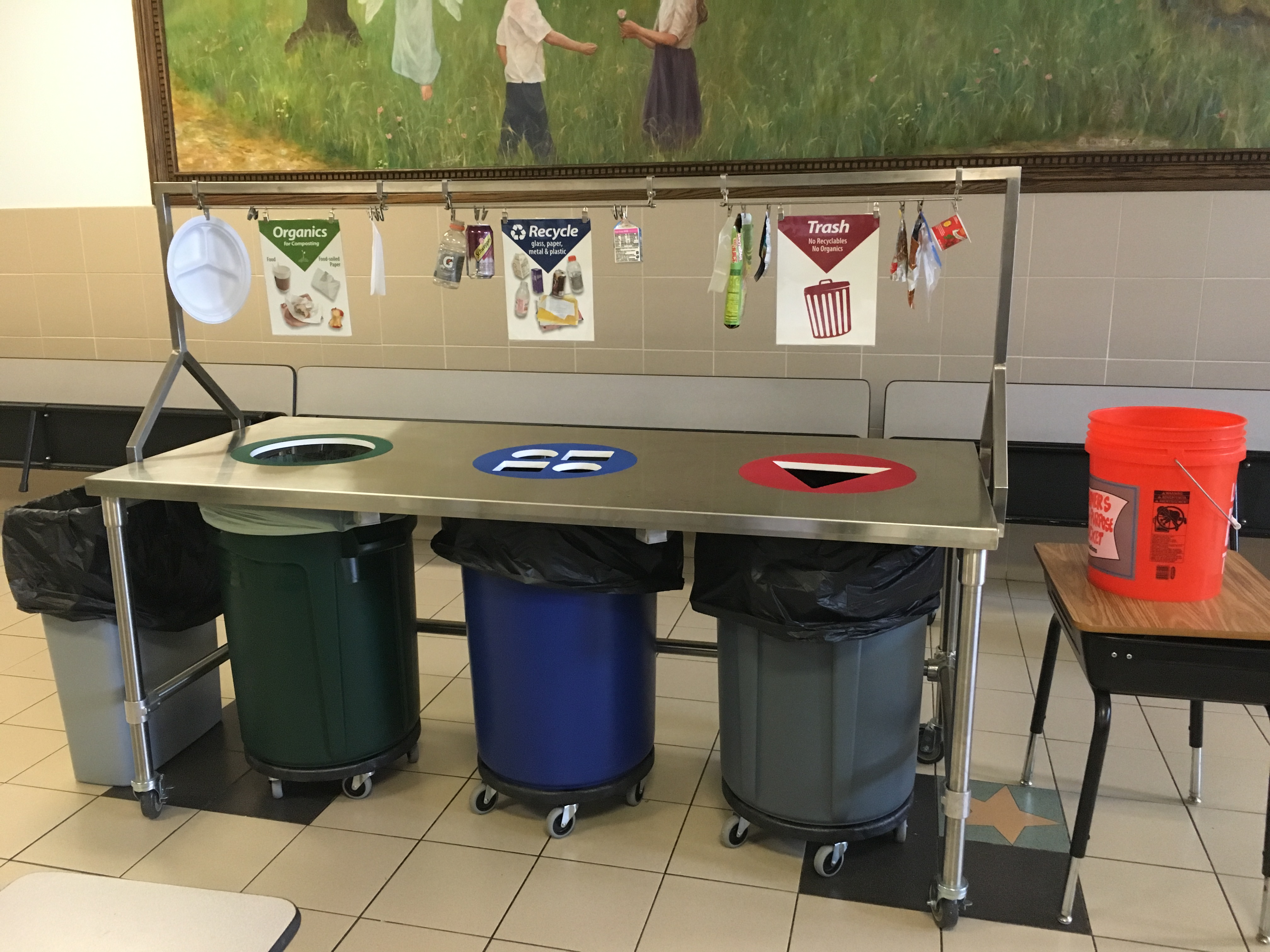 School waste sorting bins