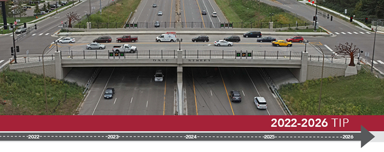 2021-2025 TIP. Image of I-694 and Rice Street interchange project.