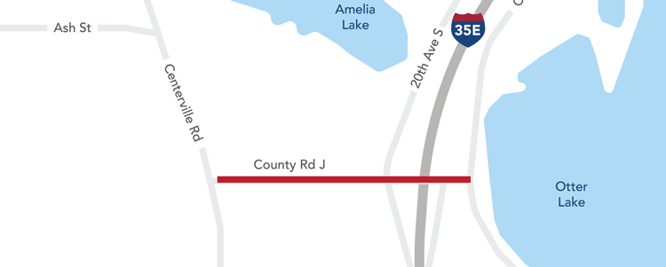 Map showing project area along County Road J from Centerville Road to Otter Lake Road