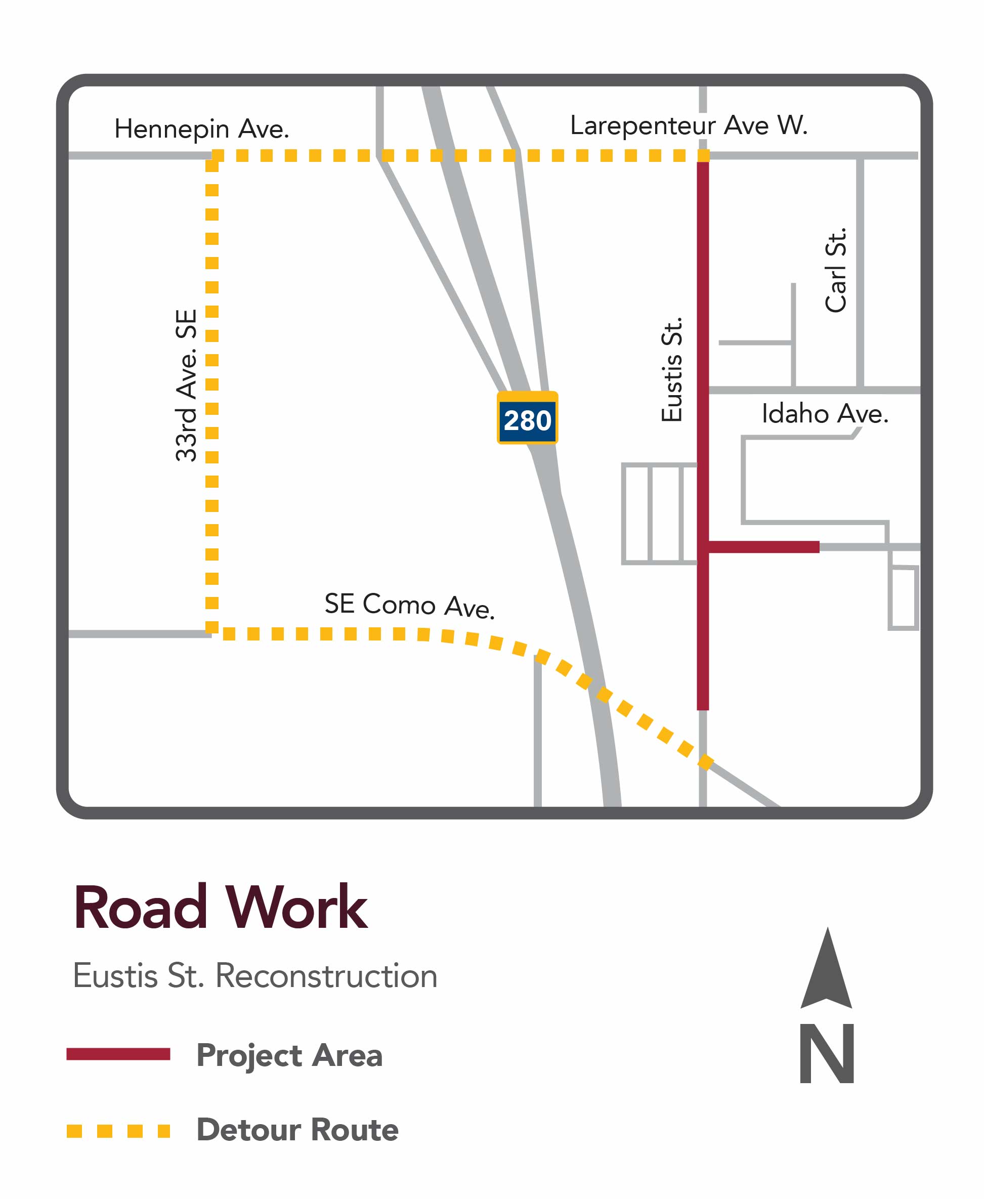 Eustis St Reconstruction project area and detour