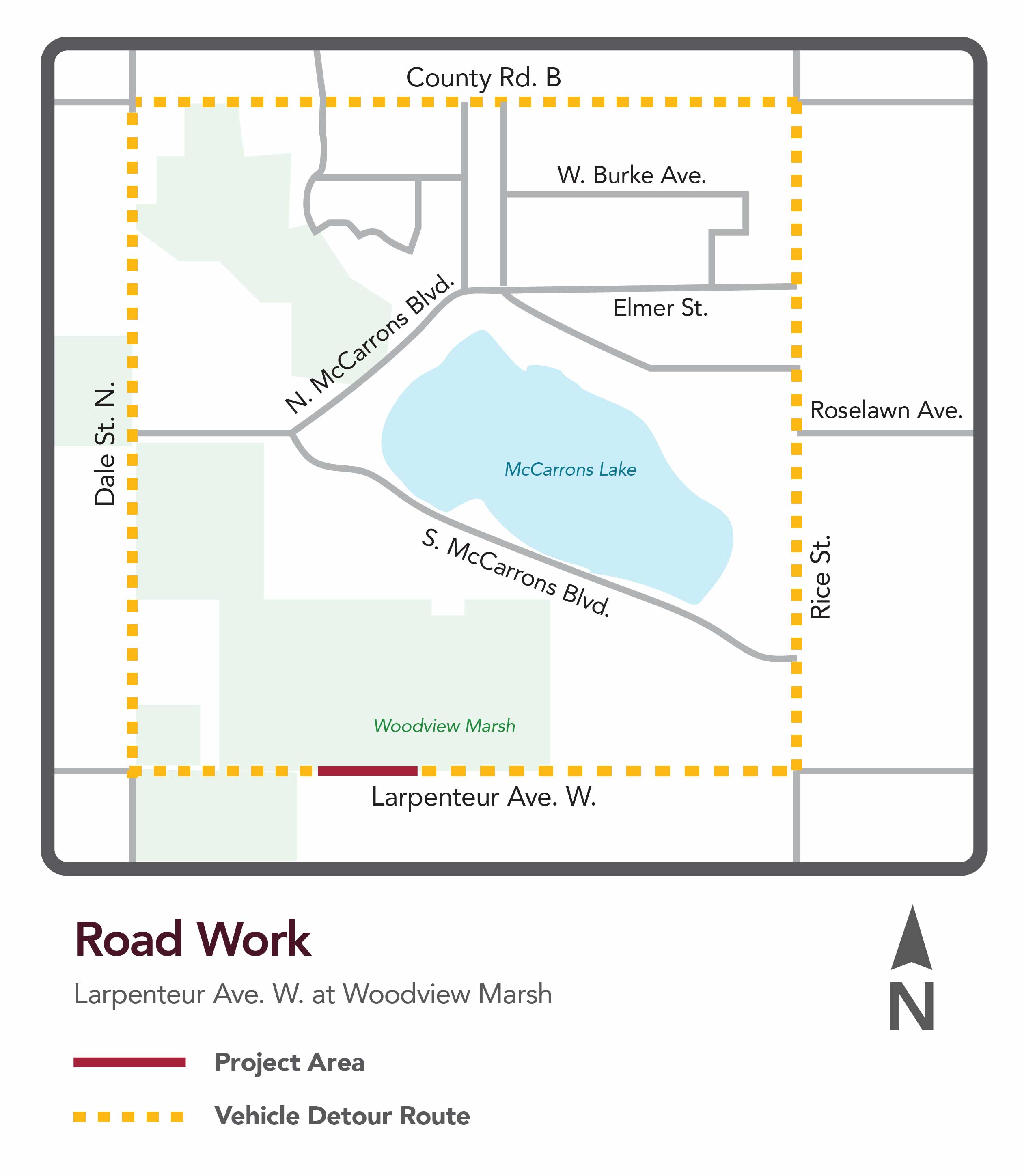 Larepenteur at Woodview Marsh vehicle detour map