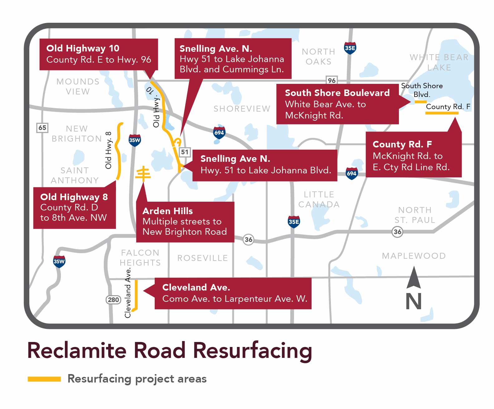 Reclamite Resurfacing project areas