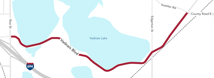 Map showing project area along Vadnais Boulevard from Rice Street to County Road E