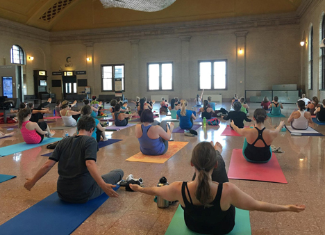 Yoga sculpt participants in class at Union Depot