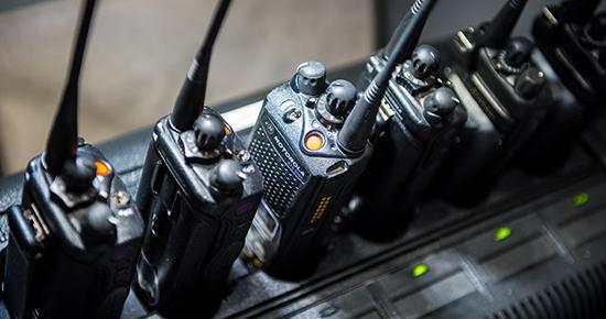 Six handled radios in a row