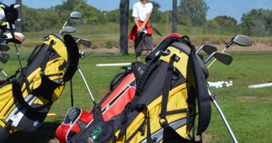 Line of golf bags