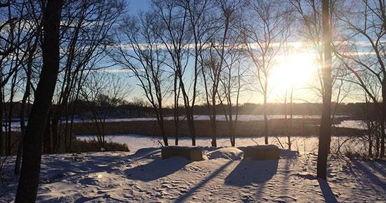 Snow-covered Grass Lake overlook