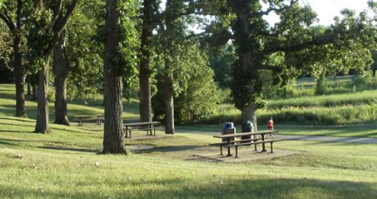 Trail and picnic table in Battle Creek Regional Park Trail and picnic table in Battle Creek Regional Park