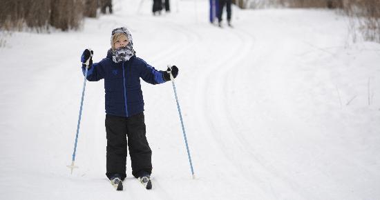 Boy cross country skiing at Tamarack Nature Center Boy cross country skiing at Tamarack Nature Center
