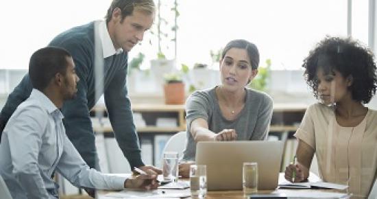 Diverse team working in an office