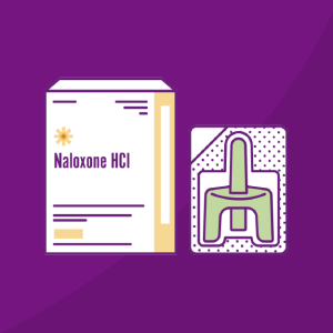 Naloxone and packaging on purple background